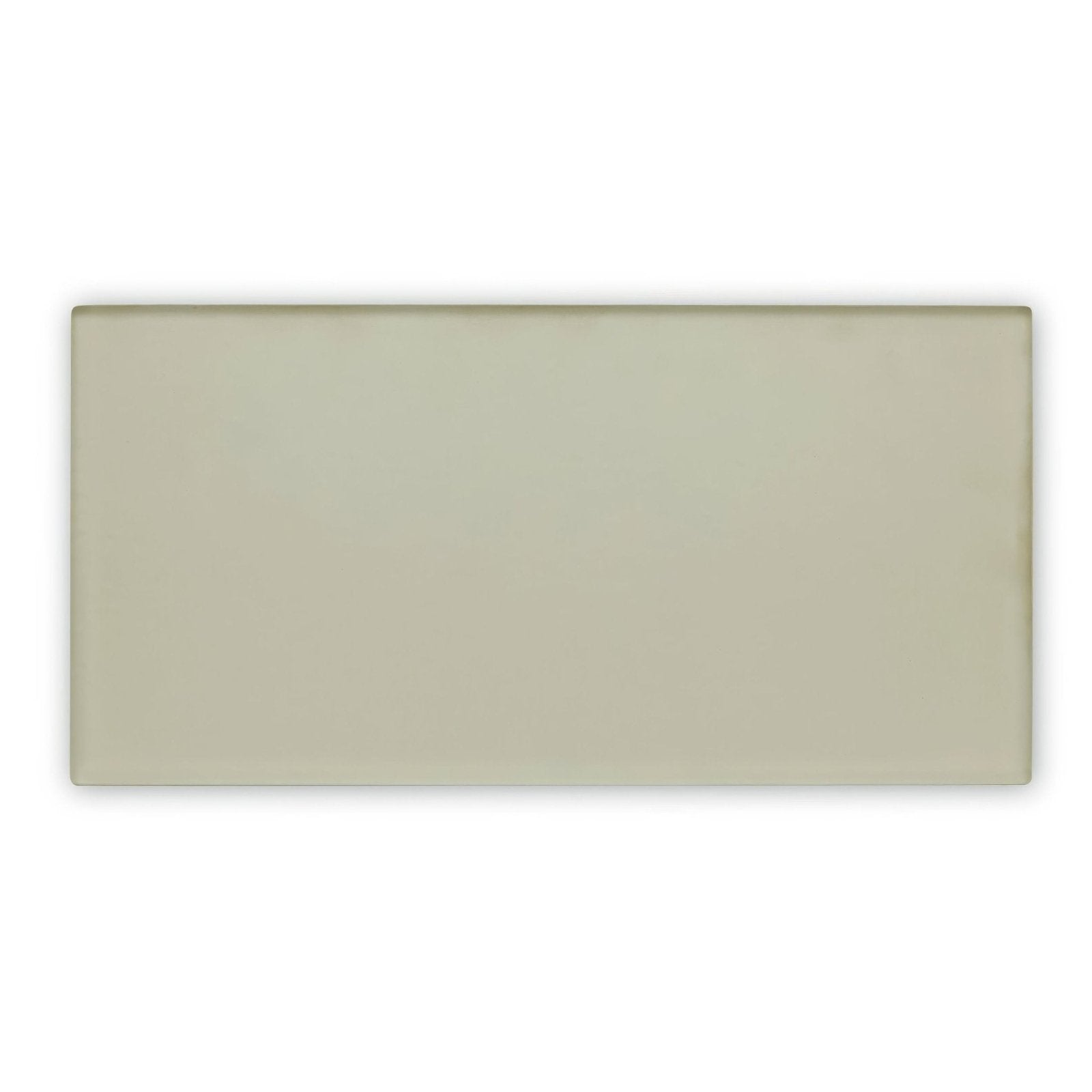 A sleek rectangular ceramic aurora abisko glass tile with a smooth matte finish in soft sage green