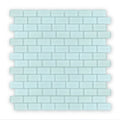 Light blue glass mosaic tile in a brick pattern from aurora mini brick green mosaic collection