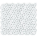 Aurora woven white mosaic tile featuring a white geometric mosaic with interlocking hexagonal and rectangular shapes