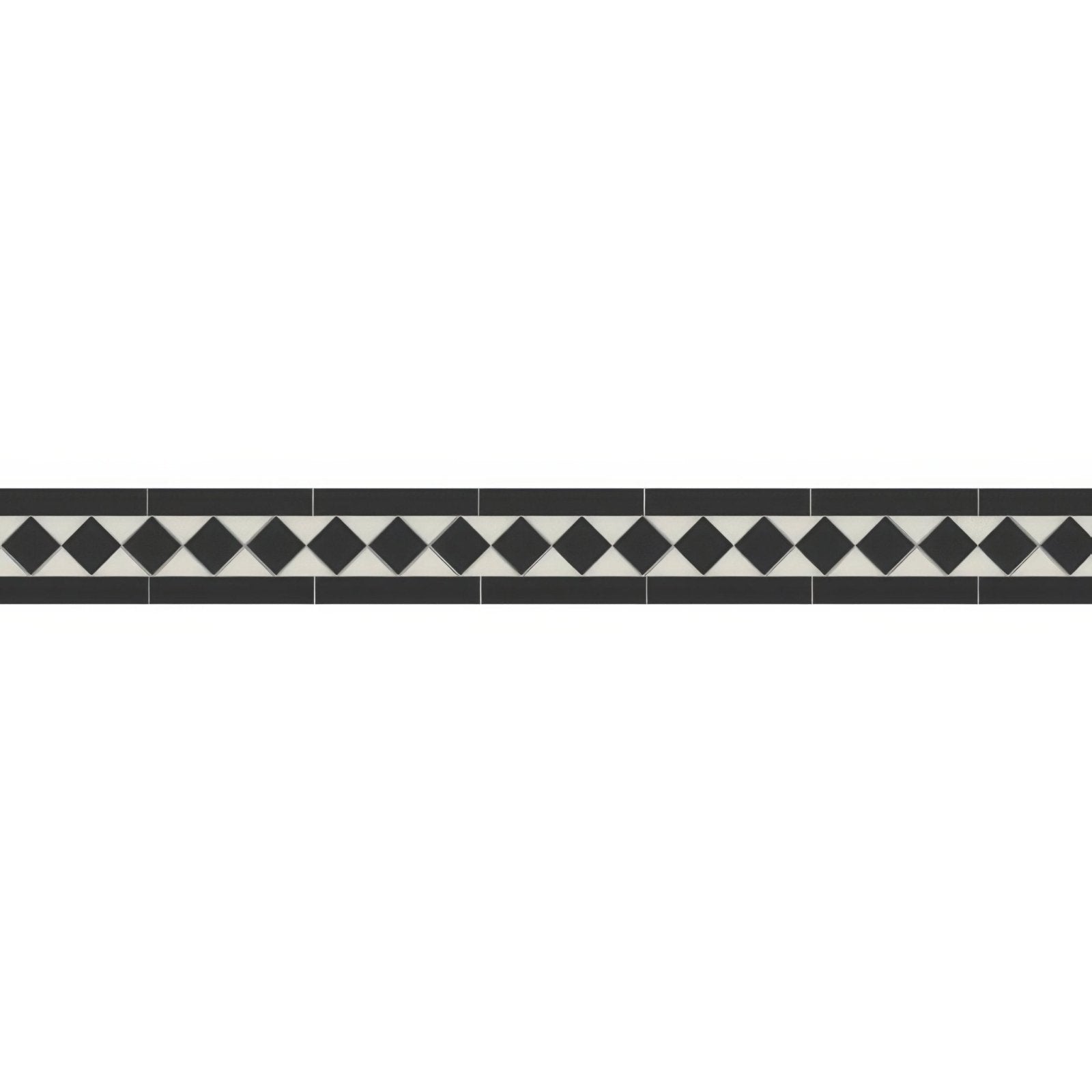 Austen black and dover white ceramic tile border with black and white diamond pattern for decorative edging
