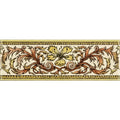 An ornate rectangular money clip with gold and rust floral scrollwork on cream county white background