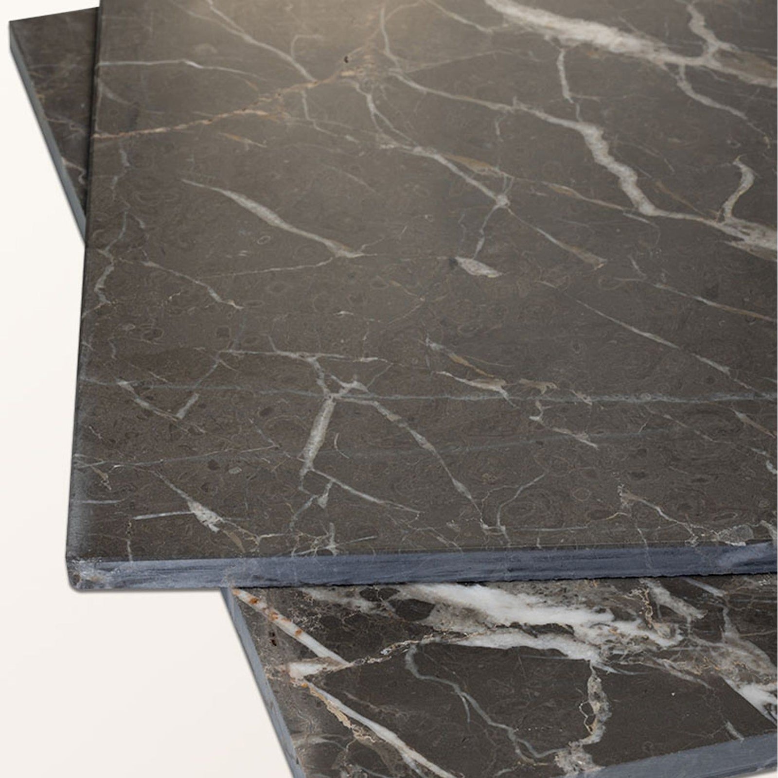 Avante garde marble honed tile in dark gray with elegant white veining 45.7 x 45.7cm for flooring and walls