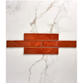 Avebury ceramic burnt caramel tiles with rich glossy terracotta finish arranged in overlapping brick pattern