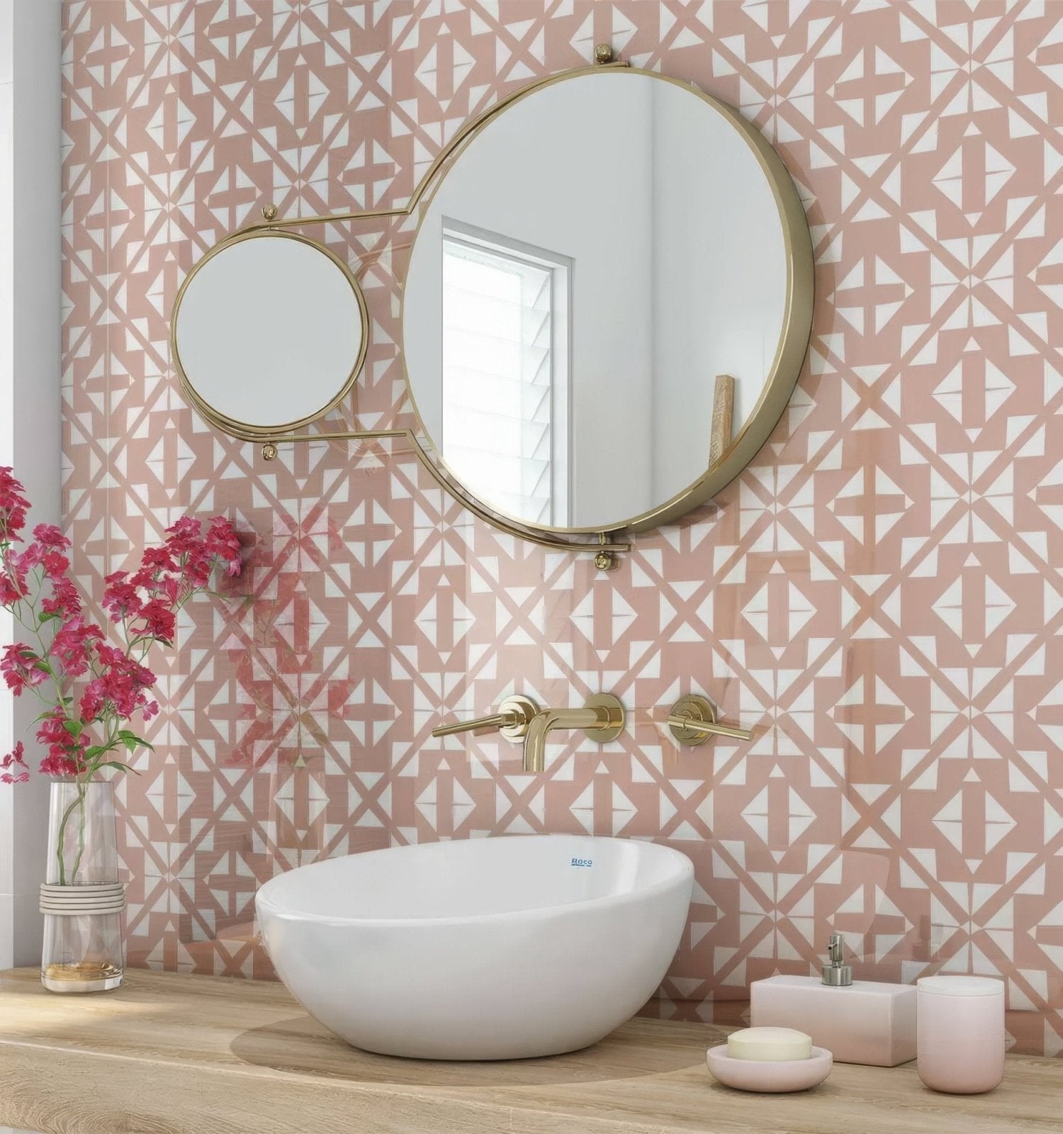 Aztec Pink White Shower Panel