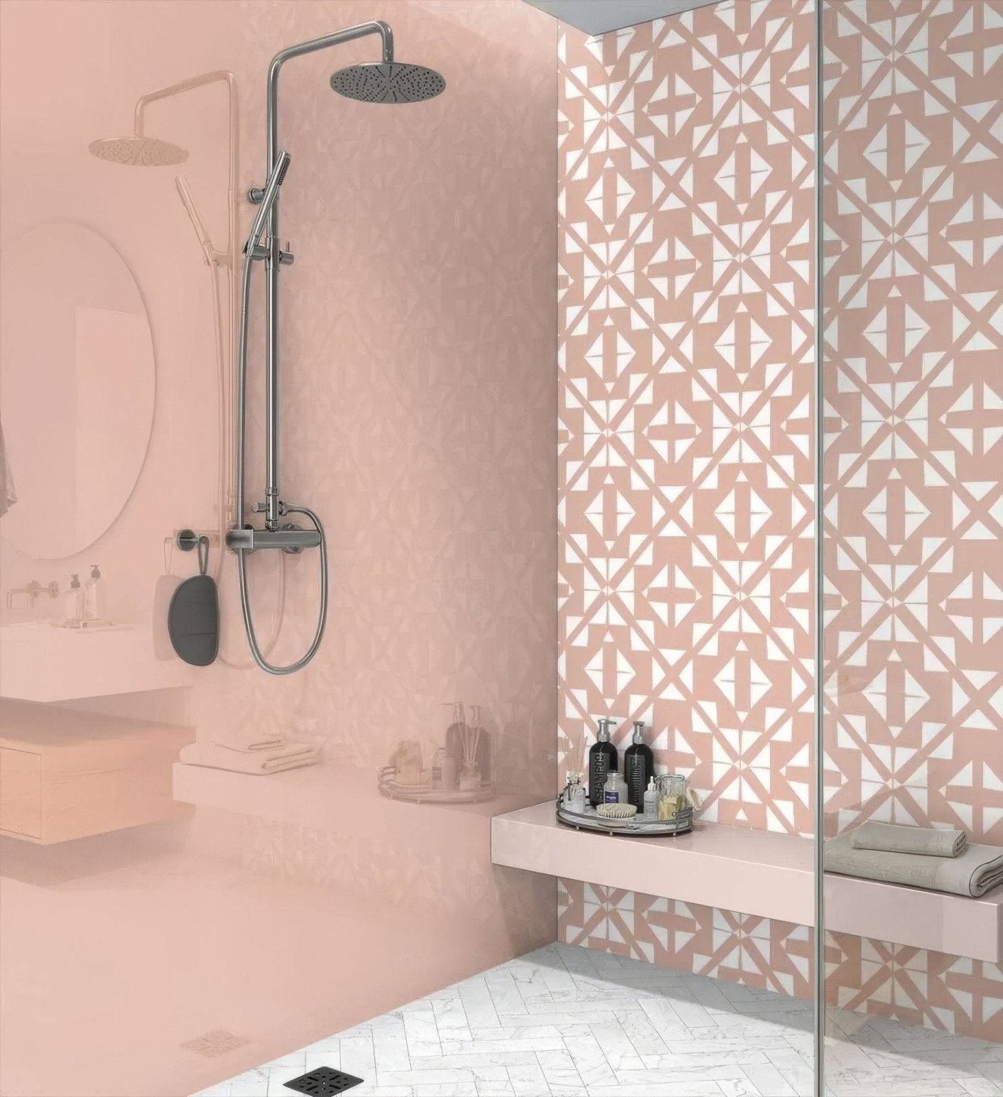 Aztec Pink White Shower Panel
