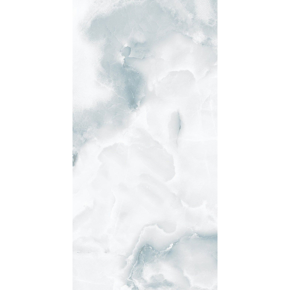 A sleek white marble azul onyx tile with subtle gray veining measuring 60 x 120cm for elegant flooring or walls