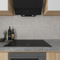 Close detail of the woven bar-and-square pattern and fossil shell flecks in honed Shellstone limestone