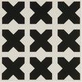 Black x-shaped geometric pattern tiles in babylonian black on dover white background arranged in grid design