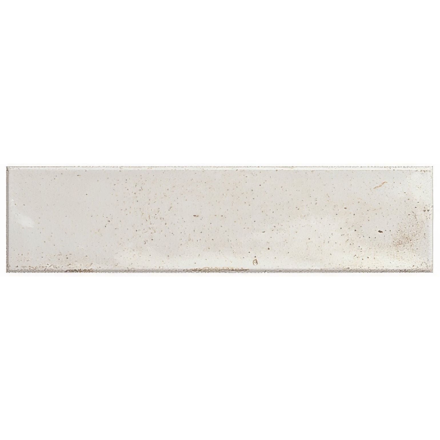 A bali white rectangular off-white ceramic tile with subtle speckled texture and slightly distressed edges