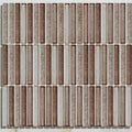 Brown and beige textured bamboo lustre porcelain mosaic cappuccino tile panel with rectangular design