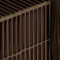 Dark brown glossy bamboo porcelain mosaic caramel tiles arranged in a grid with light beige grout lines