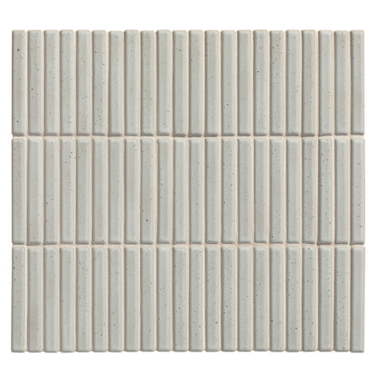 Beige speckled rectangular bamboo porcelain mosaic tile panel with subtle textured finish in vintage white color