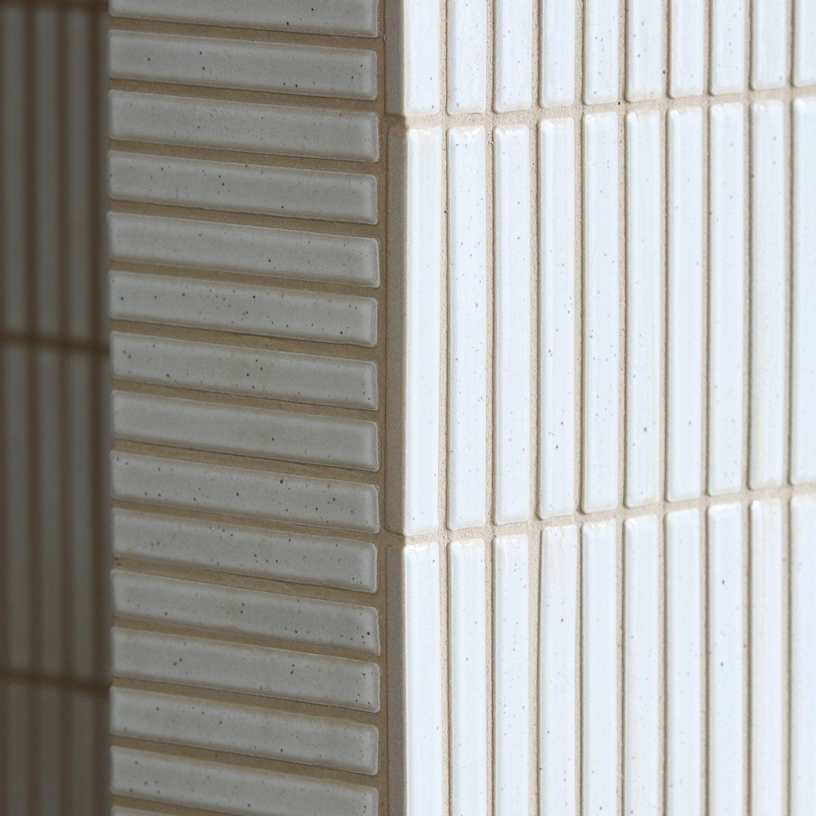 Bamboo porcelain mosaic vintage white white ceramic tiles with subtle speckled texture and vertical ridges in neat rows