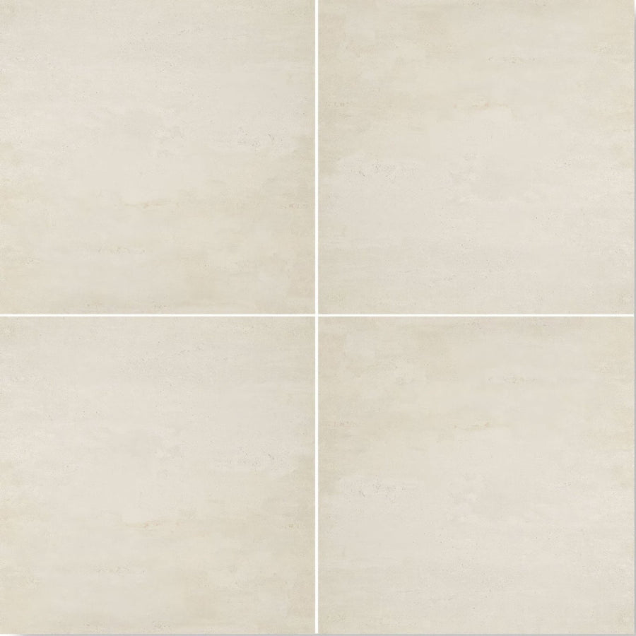 Beige matte-finish ceramic floor tiles arranged in a four-square grid barbican silk street 60 x 60cm