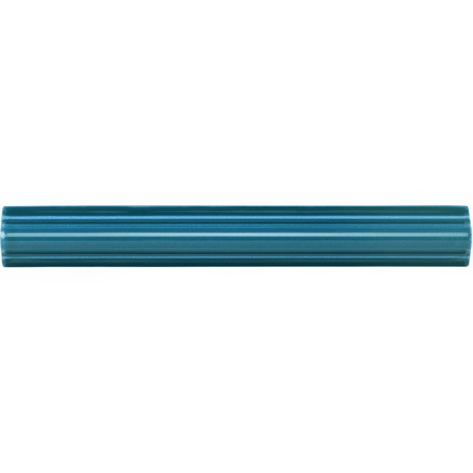 Baroque blue astragal moulding in teal ceramic tile with a glossy finish and subtle horizontal ridges