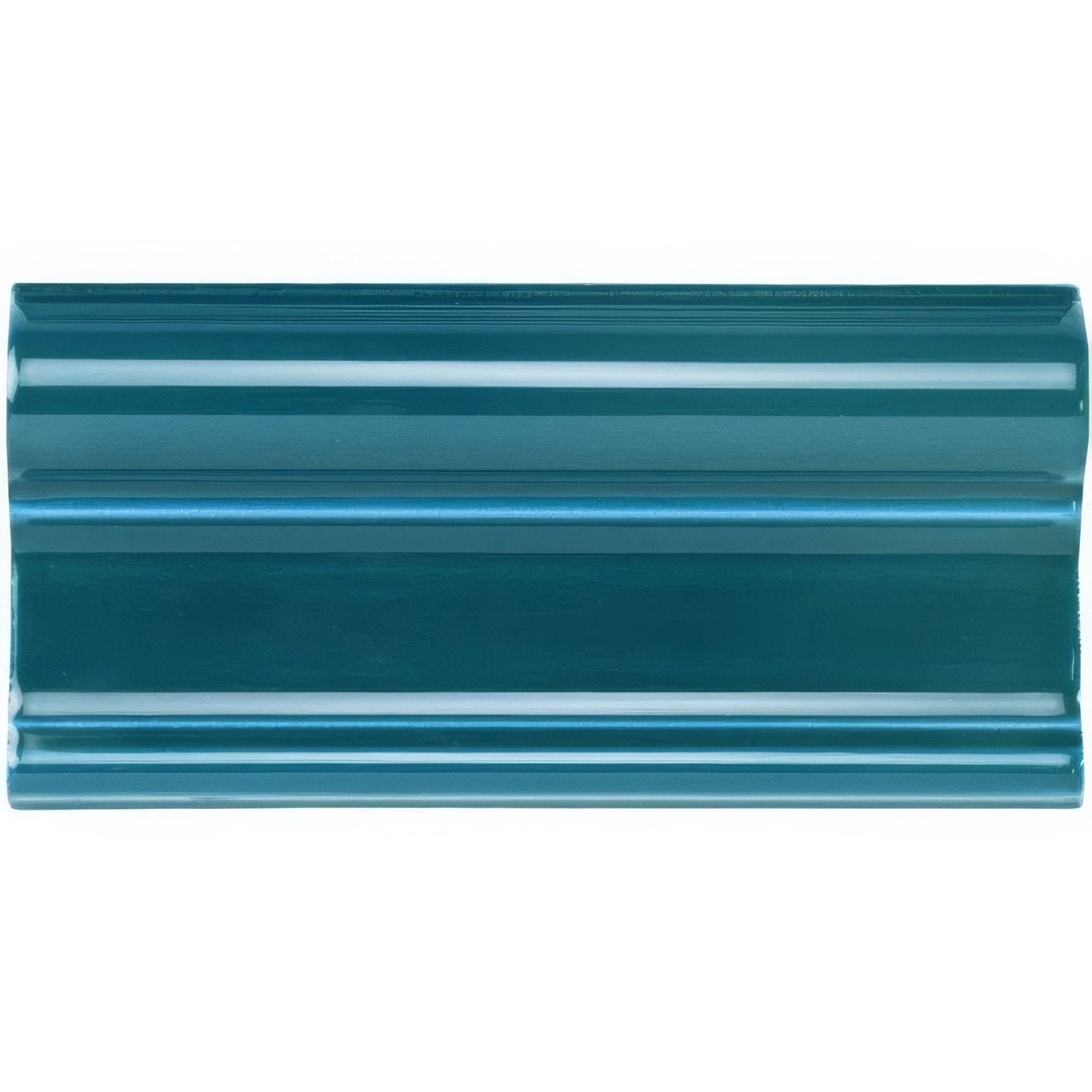 Baroque blue victoria moulding teal ceramic tile with glossy finish and three horizontal ridges