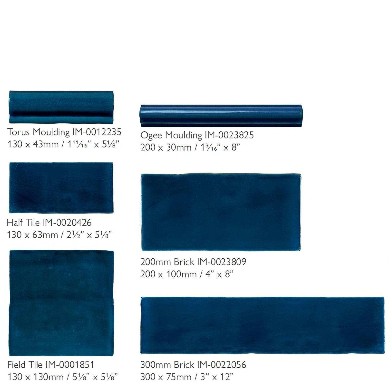 Deep blue ceramic bastille brick tile and mouldings in varied shapes sizes and styles for wall decor