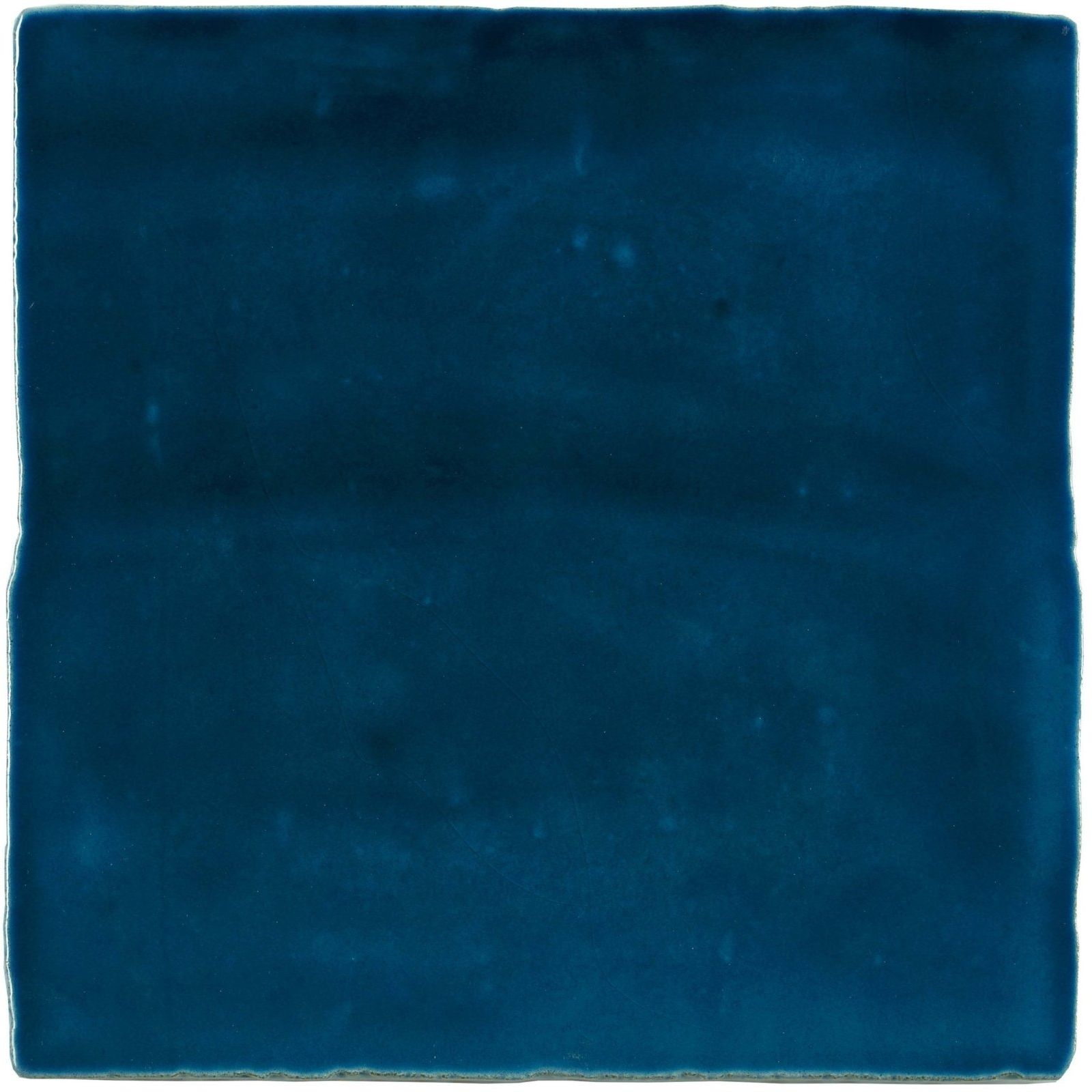 A square deep teal ceramic bastille field tile with a matte finish and slightly uneven edges