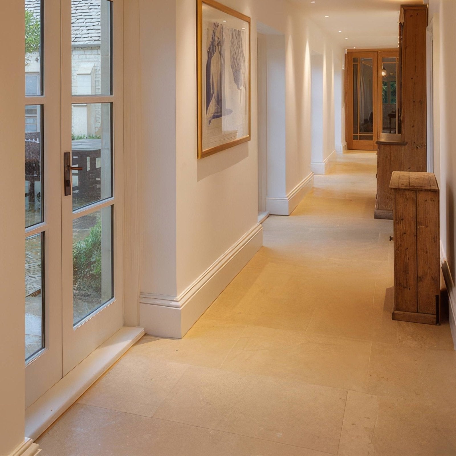 Beige stone tile flooring with smooth polished bath limestone artisan honed finish for elegant interiors
