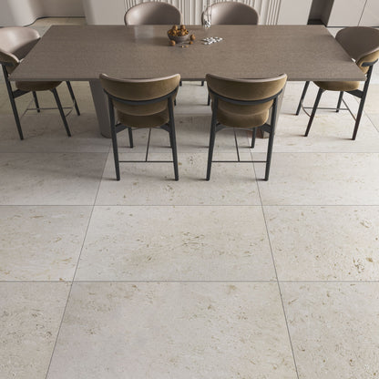 Shellstone brushed limestone 61 x 30.5cm plank shown in natural daylight