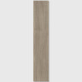 A sleek gray wood grain porcelain tile with vertical striations and smooth finish in beach hut fluted caramel design