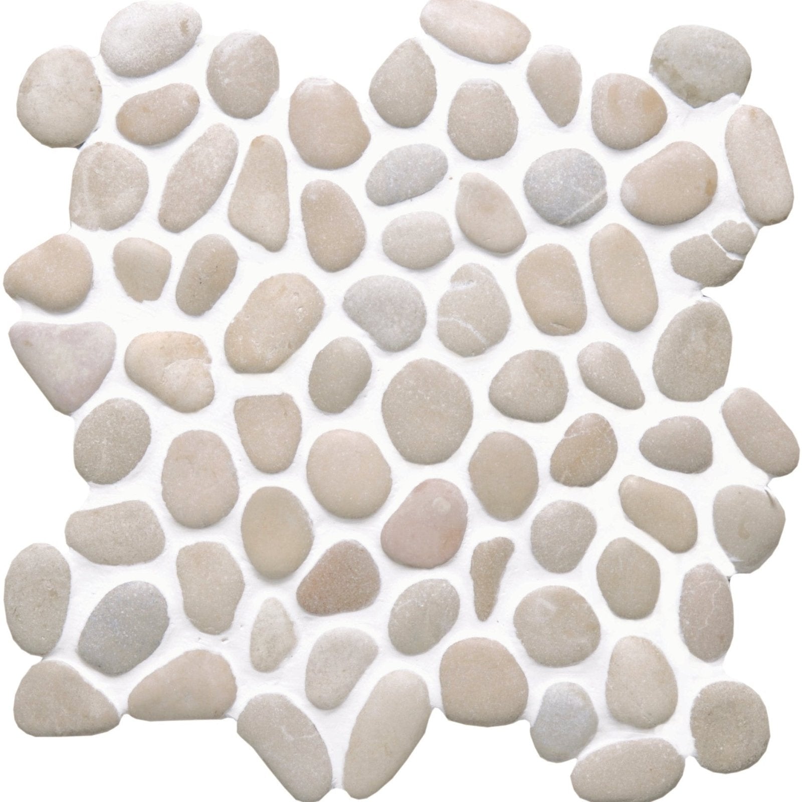 Beige Hawaii Pebble Mosaics featuring beige and gray smooth river rock tiles arranged in a natural pattern