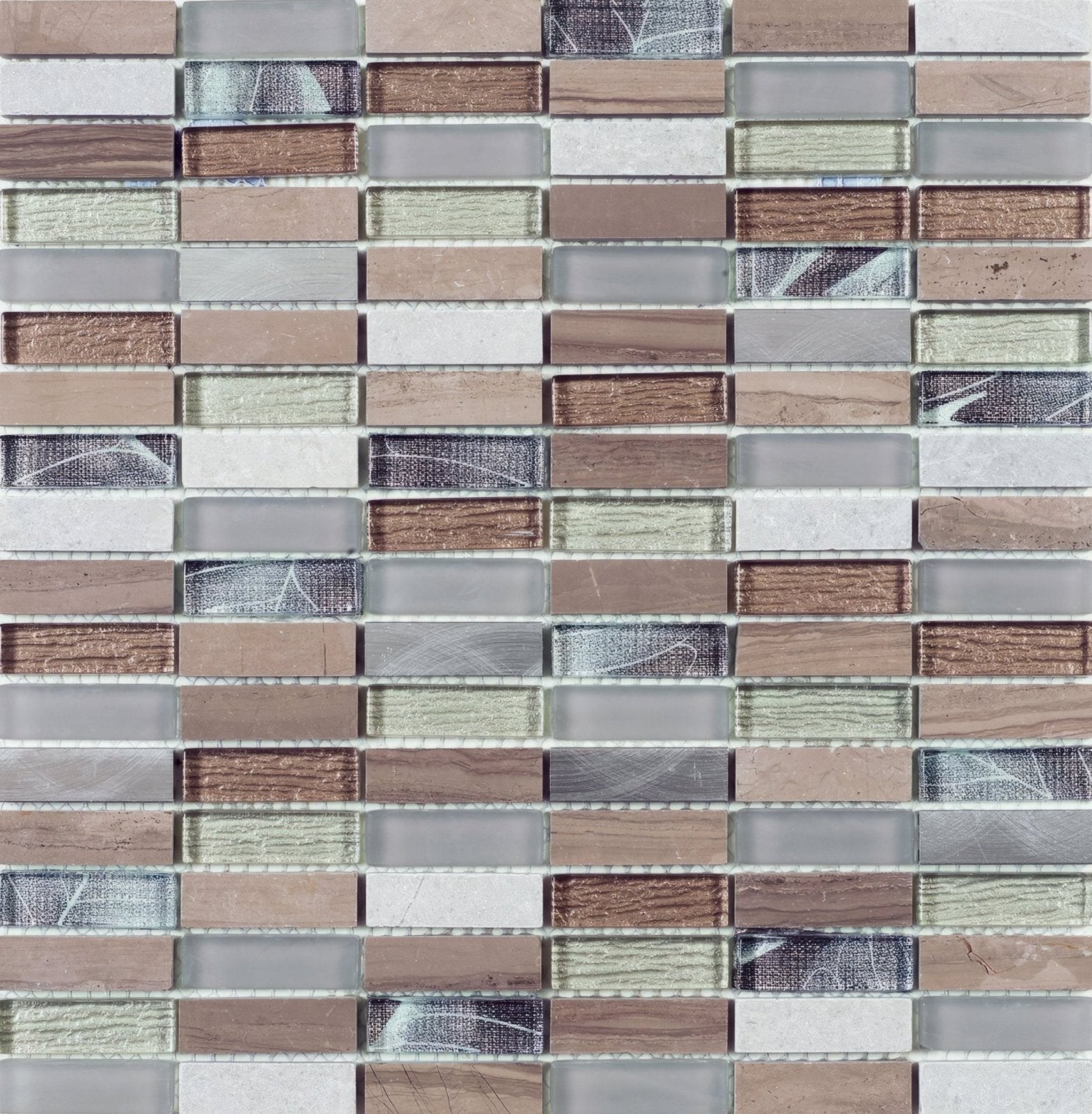 Beige Mix Stone, Glass & Metal Linear Mosaic