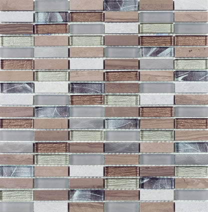 Beige Mix Stone, Glass & Metal Linear Mosaic