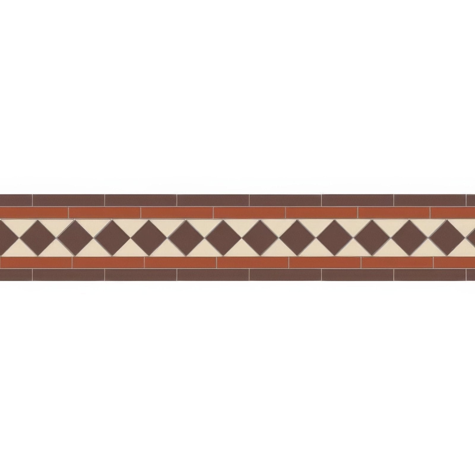 Brown and cream diamond-patterned mosaic tile border from Bennett brown red and white collection for decorative use