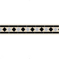 Black and beige diamond patterned mosaic tile border with alternating diamonds set between solid black tiles in Bennett Dover white grey and black