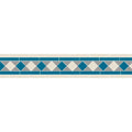 A decorative border tile featuring a repeating pattern of blue and gray diamonds on an off-white background