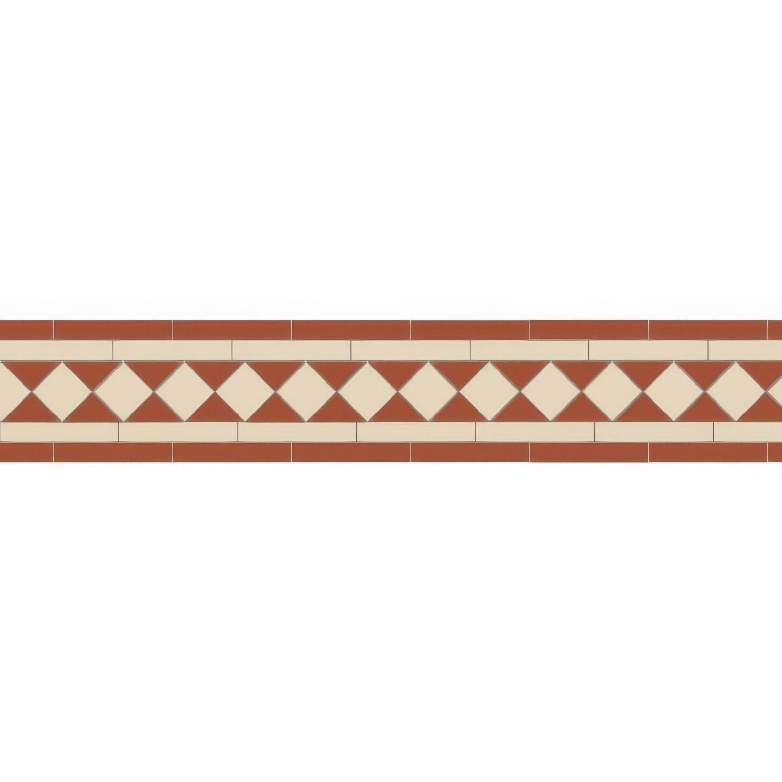 Bennett red and white terracotta and cream diamond patterned ceramic tile border for decorative edging