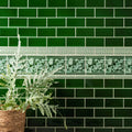 Deep green subway tiles with a lighter green ornamental border in berkeley jade breeze on victorian green