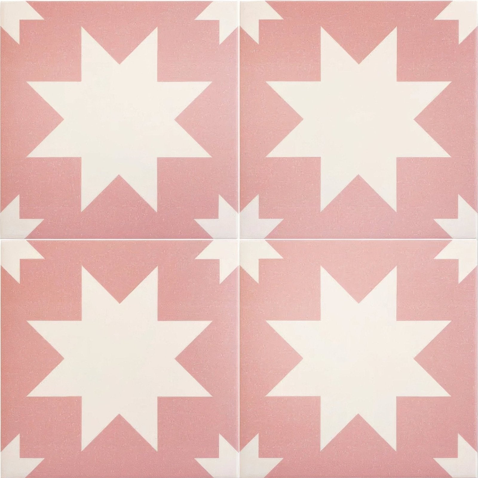 Pink and white star-patterned porcelain floor tiles from bert and may pink pradena collection