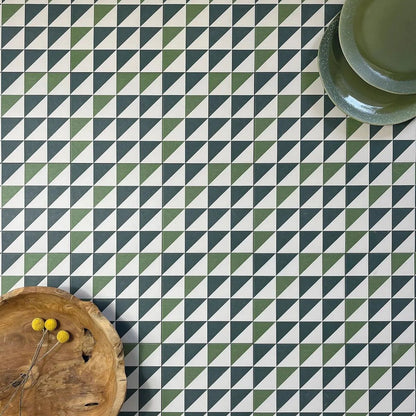 Bert & May green Majadas porcelain floor tiles with green and white geometric pattern for interior flooring
