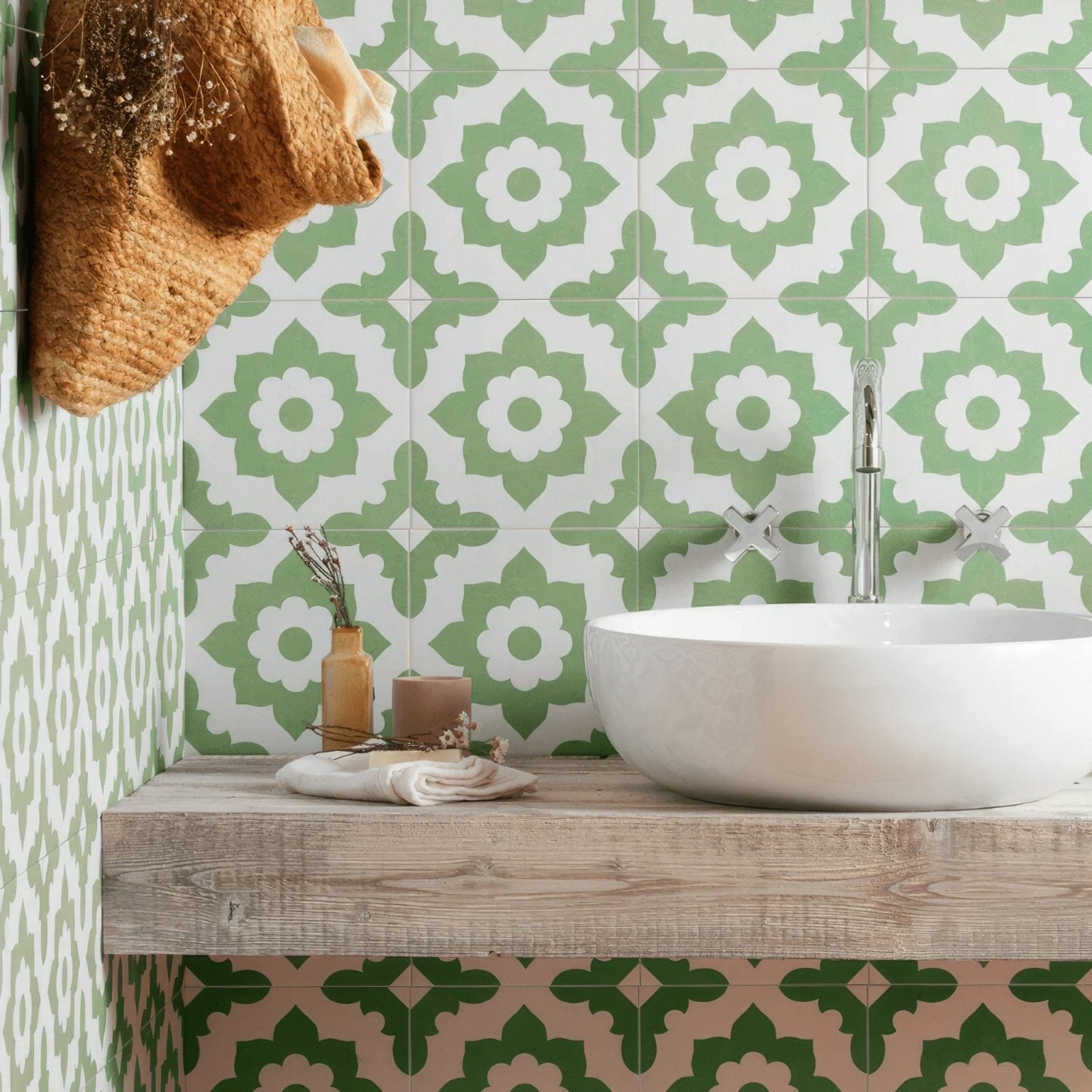 Bert & May Green Santona Porcelain in a bathroom setting (2)