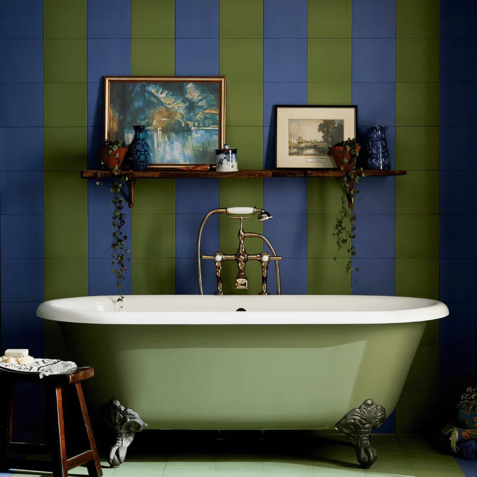 Bert & May Navy Porcelain Plain Tile in a bathroom setting