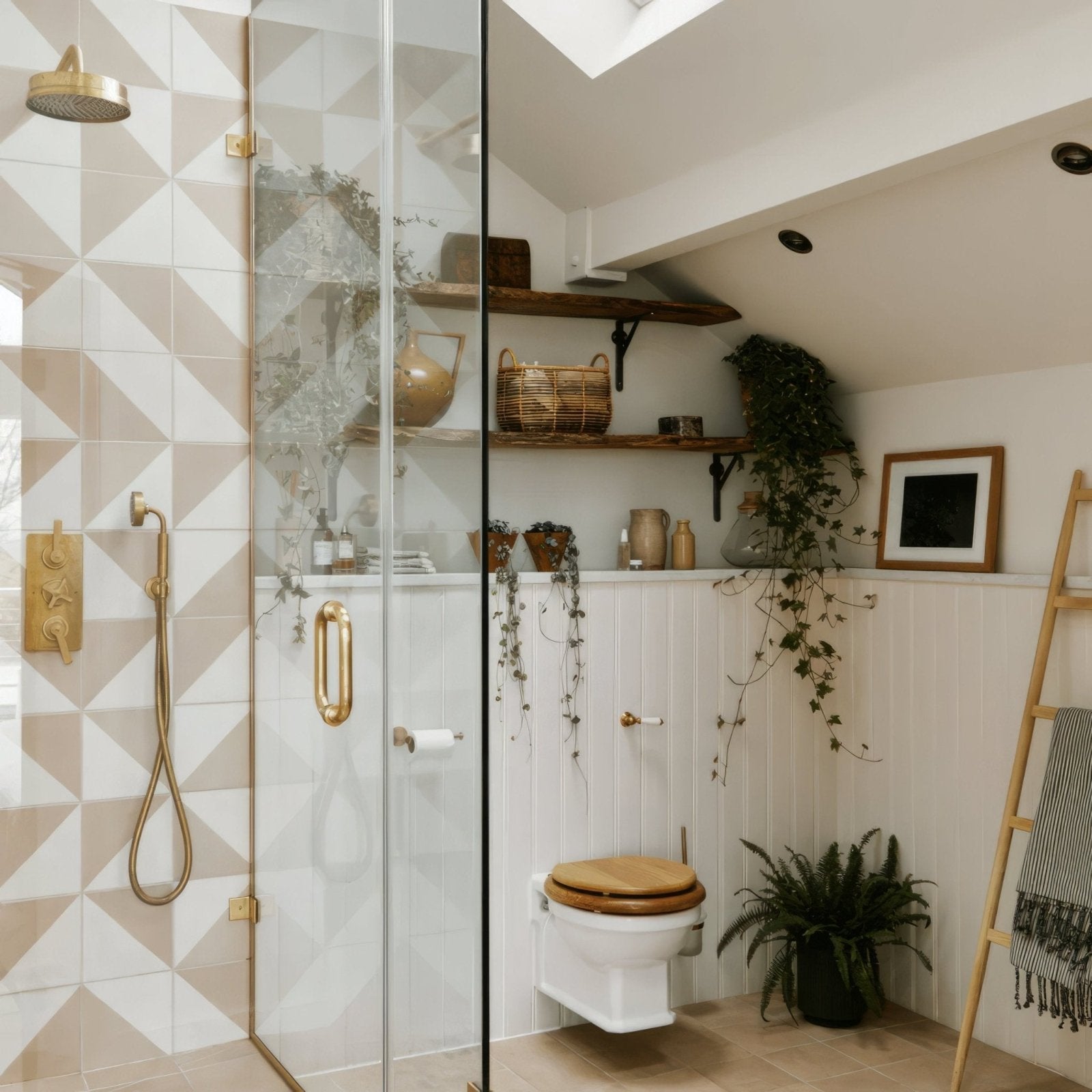 Gold-toned Bert & May Pearl Alalpardo porcelain showerhead with sleek modern design and polished metallic finish