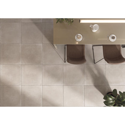 Beige matte finish rectangular floor tiles with subtle gray veining beton beige matt 60 x 60cm