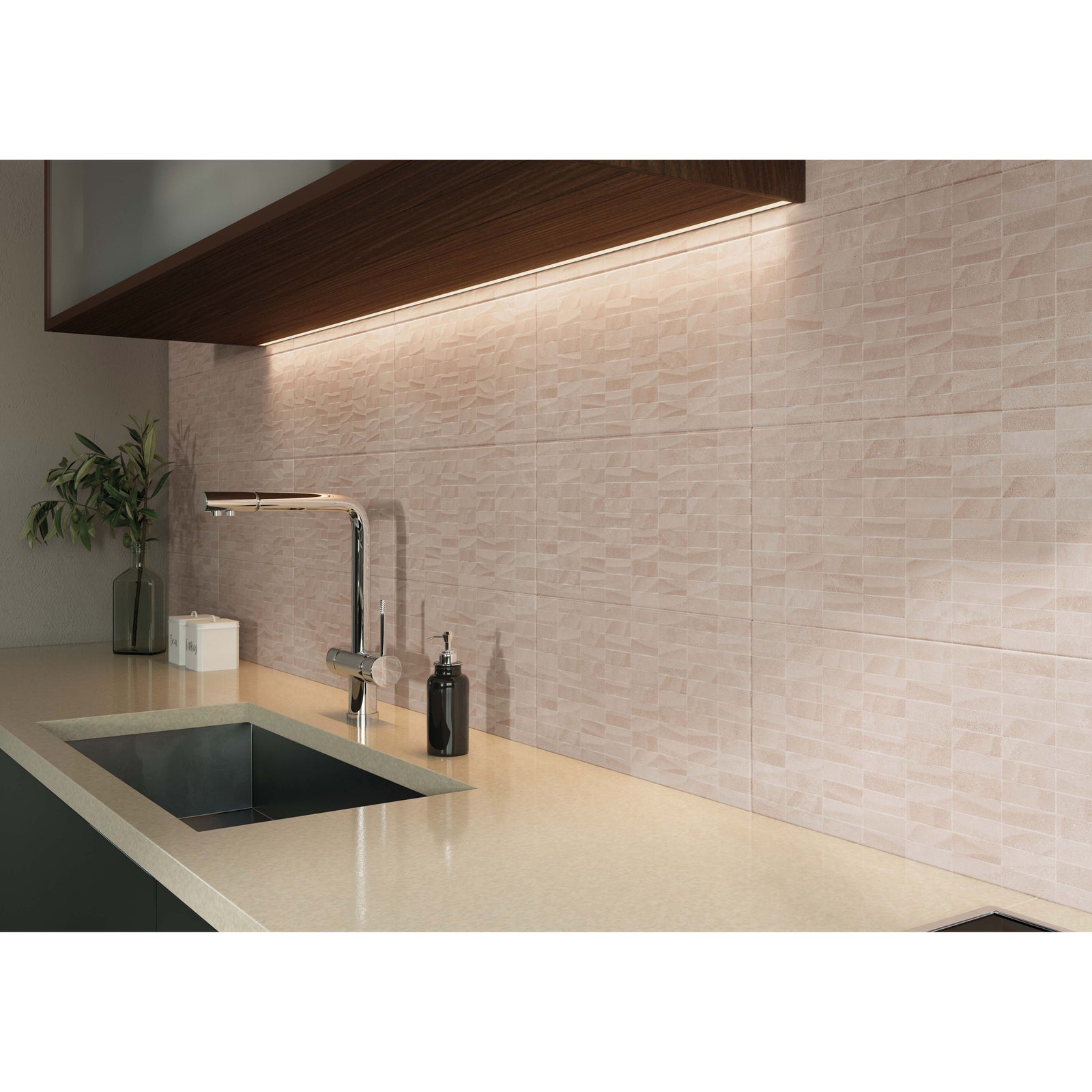 Beton Beige Next Relieve Decor Wall Tile 25x50cm in a bathroom setting