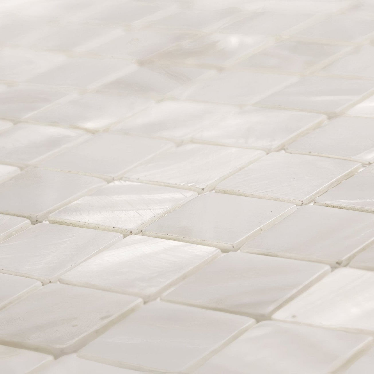 Bianco 25mm square white glossy ceramic mosaic tiles arranged in a neat grid pattern