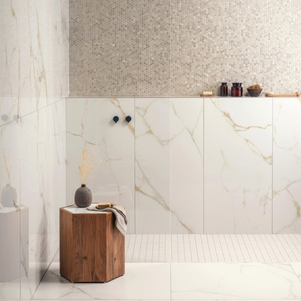 Bianco oro polished porcelain wall tiles 60 x 120cm white marble effect with subtle gold veining