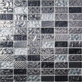 Silver and black textured glass mosaic tile with intricate embossed patterns in Bihar mixed mosaic design