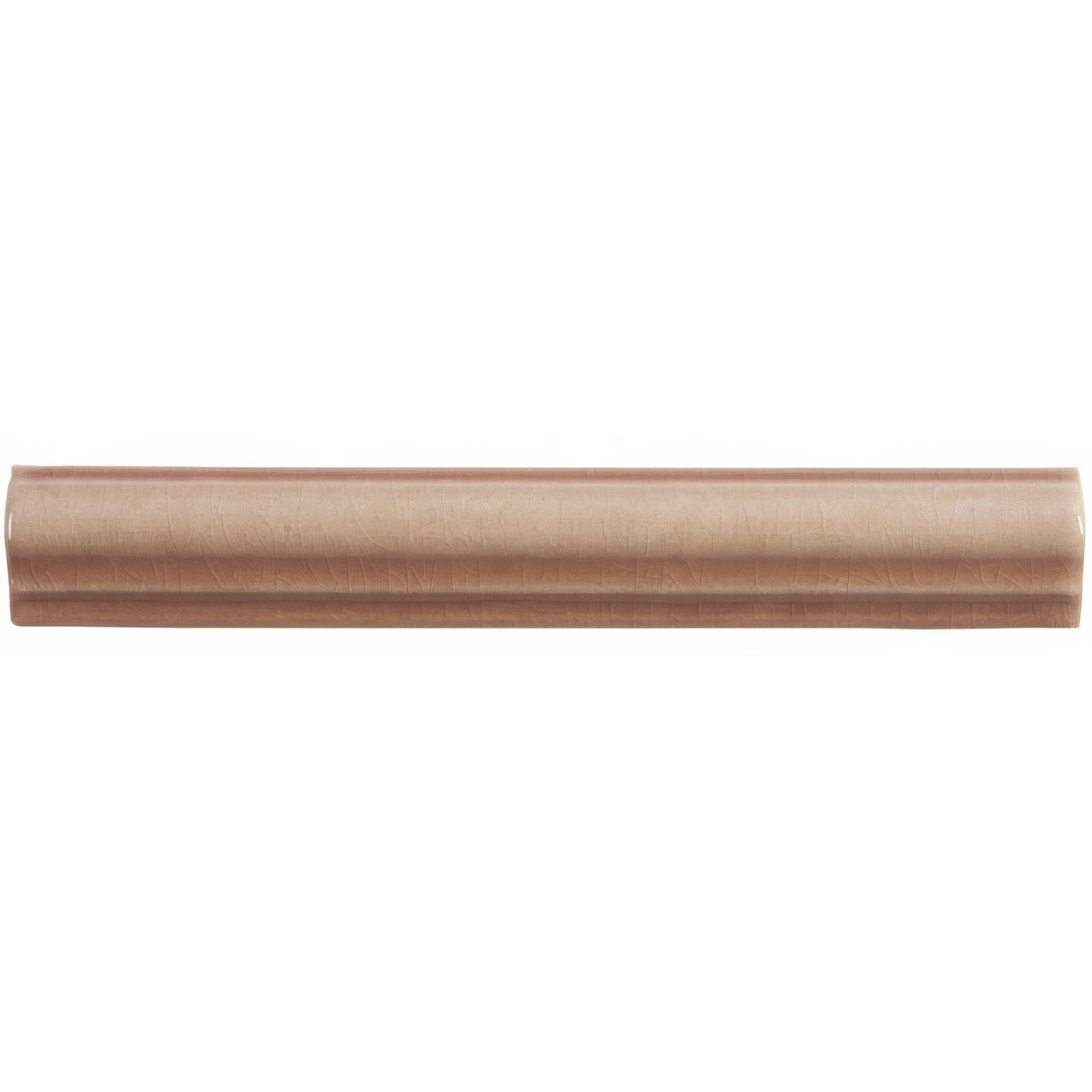 Copper-colored ogee moulding birch ceramic tile with smooth glossy finish and subtle horizontal ridges