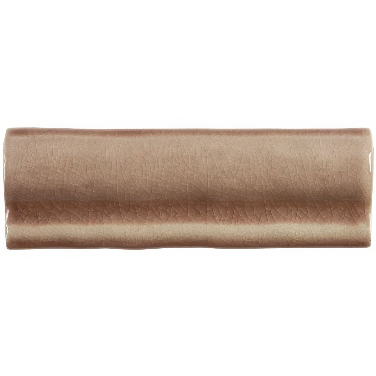 A rectangular torus moulding birch ceramic tile with subtle crackle glaze in warm muted taupe color