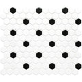 Black and white honeycomb floor mosaic with glossy finish hexagonal tiles for stylish flooring designs