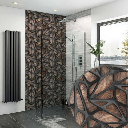 Black Grid on Wood Shower Panel