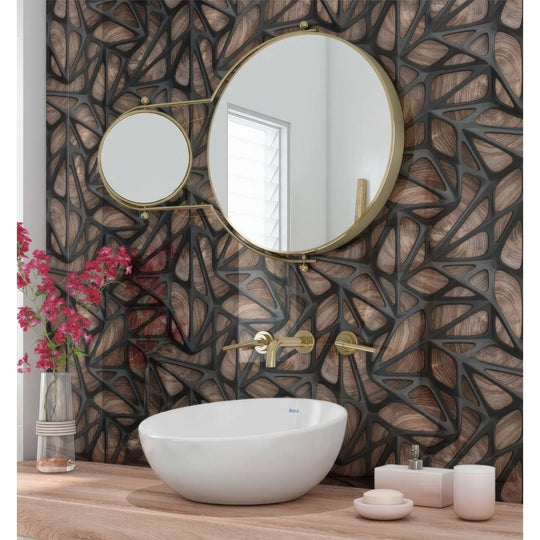 Black Grid on Wood Shower Panel