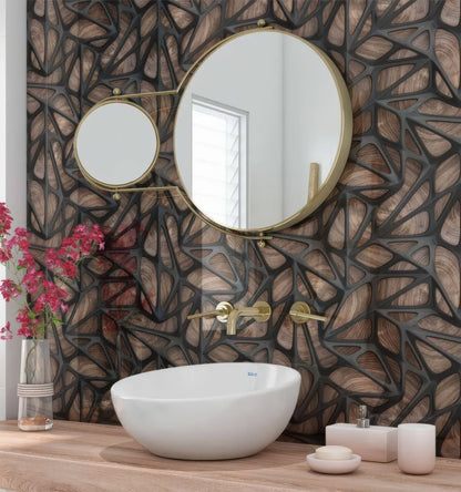 Black Grid on Wood Shower Panel