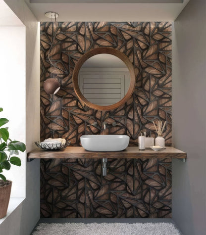 Black Grid on Wood Shower Panel